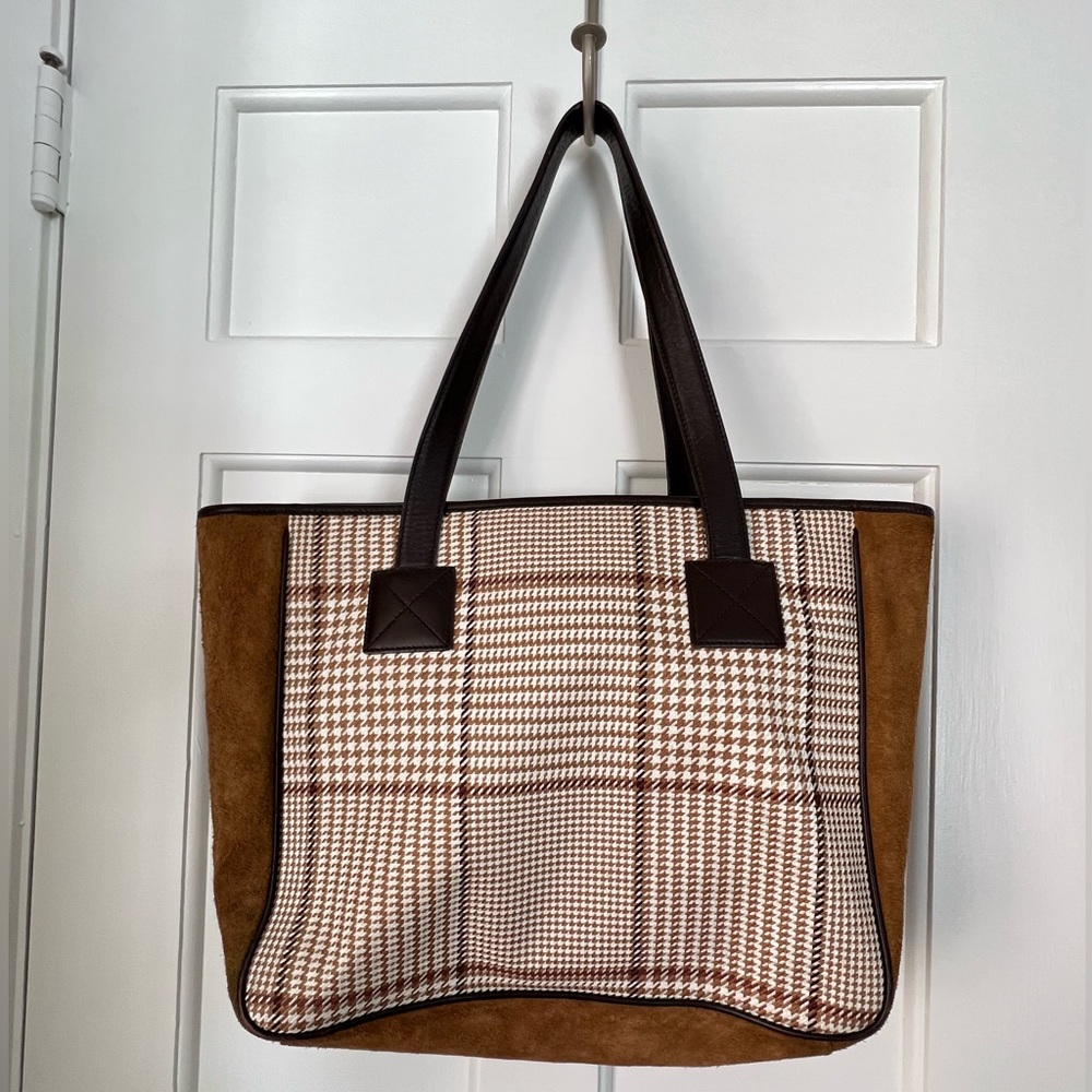 Ralph Lauren Brown Houndstooth Plaid Tote Purse